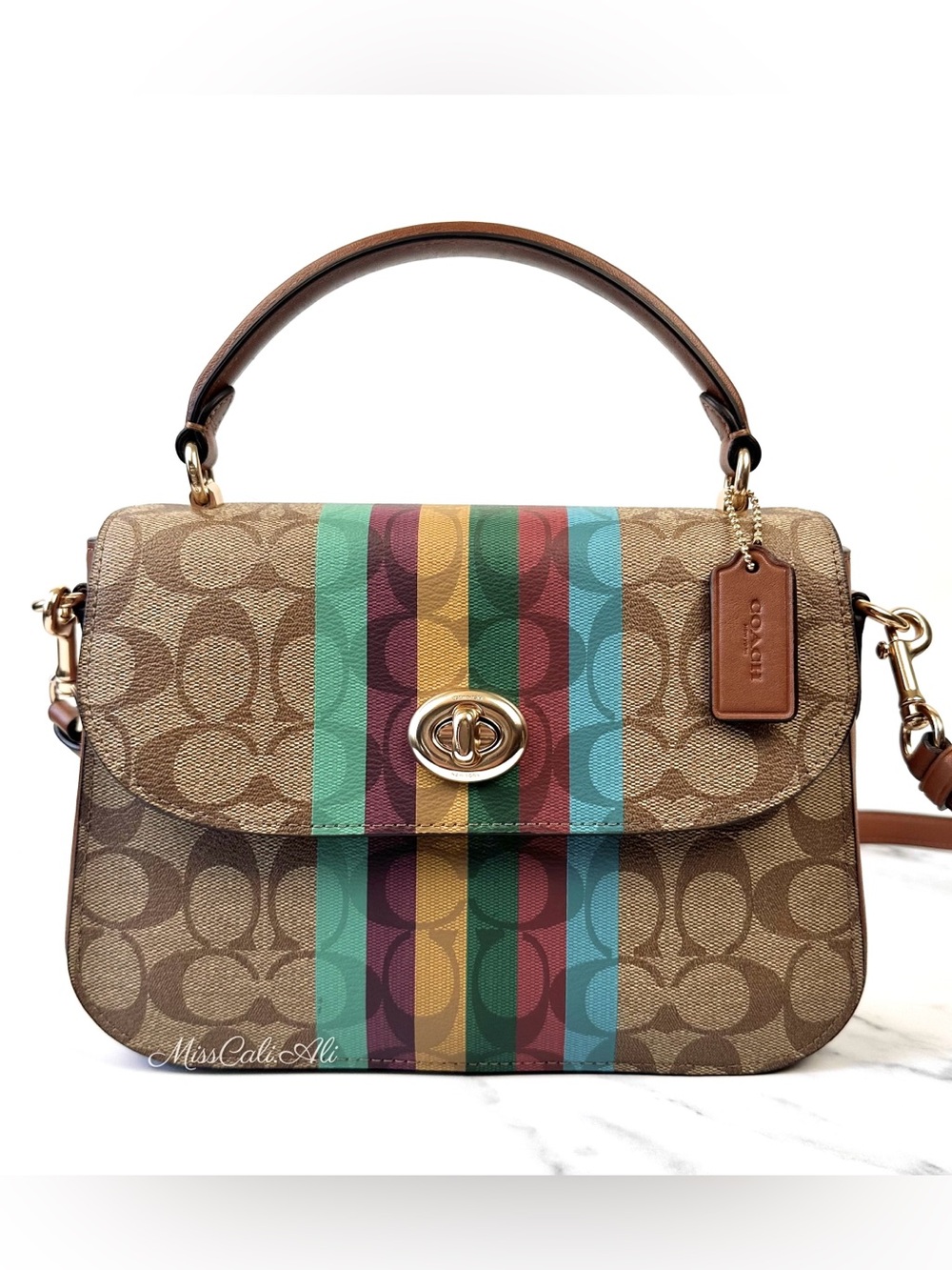 NWT COACH Marlie Top Handle Satchel Bag In Signature Canvas With Stripe